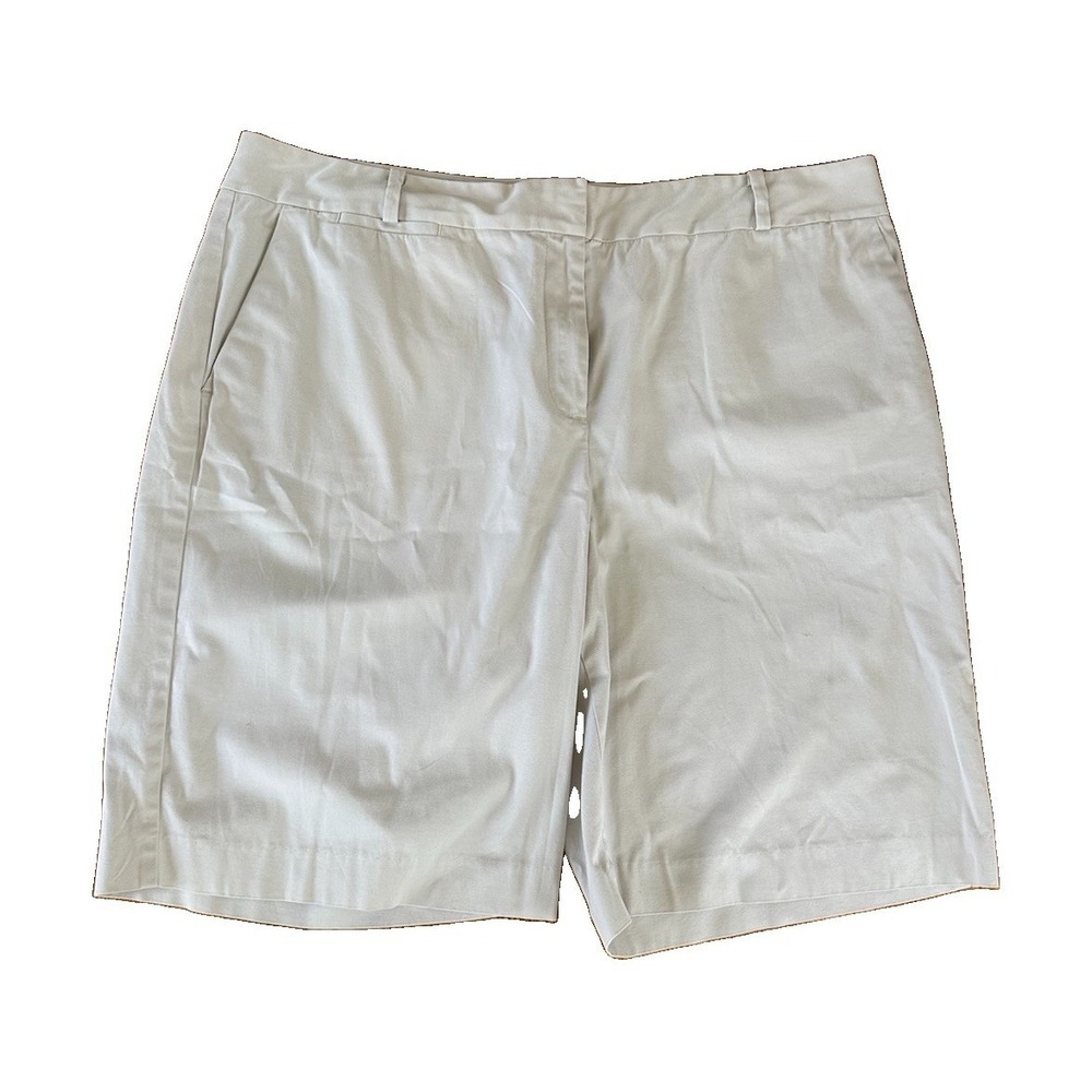 Talbots Women's Beige Chino Shorts Twill Stretch Pockets Flat Front Zip Sz 18